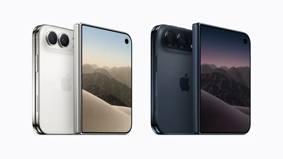 折りたたみiPhone Duoのスターホワイトとナイトスカイの本体